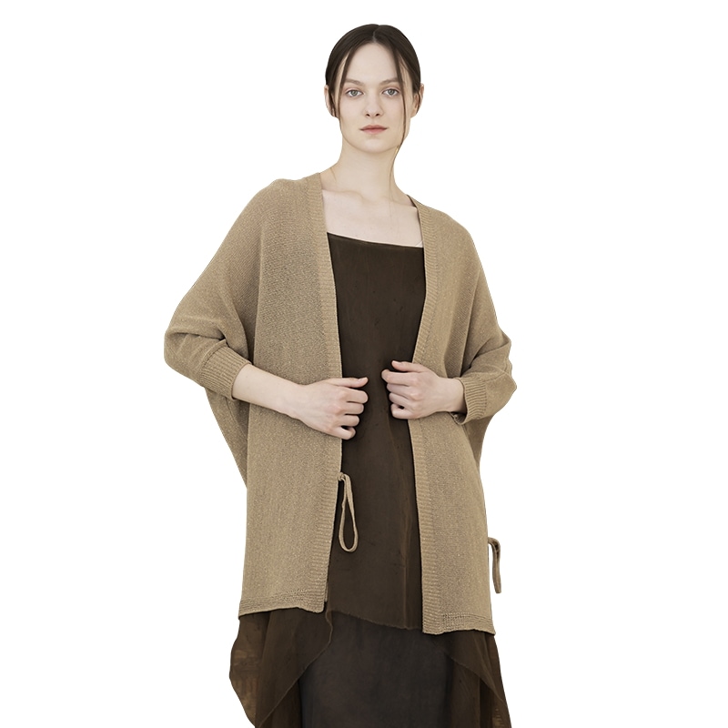 【READ_ME】キャメルカーディガンリボン付き・ビスコース混春秋対応・大人の軽やかニットB90223145