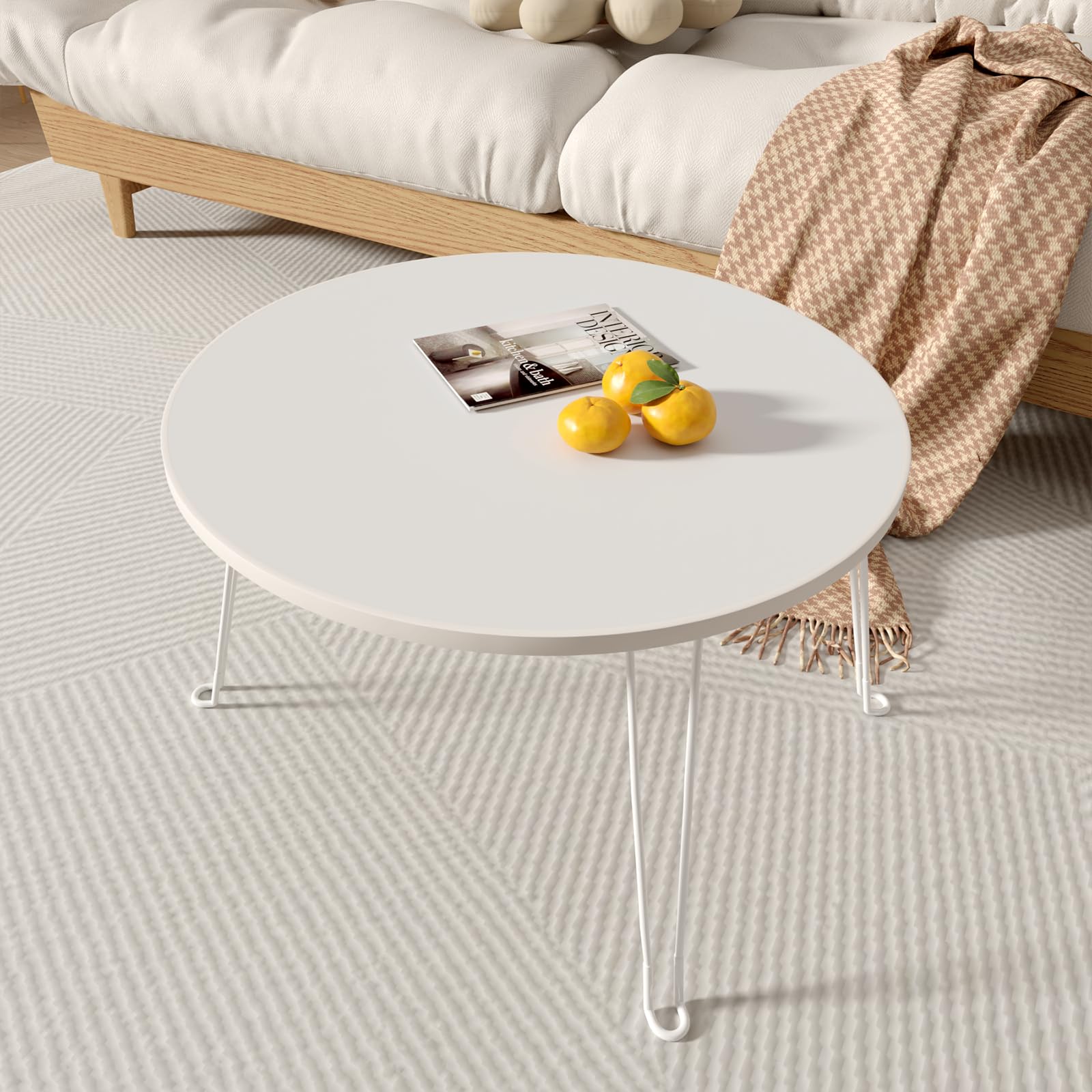 LBFXQ ローテーブル白 折りたたみテーブル 丸 木製 机 テーブル 一人暮らし 可愛い おしゃれ まるテーブル 組立簡単 (丸い形)