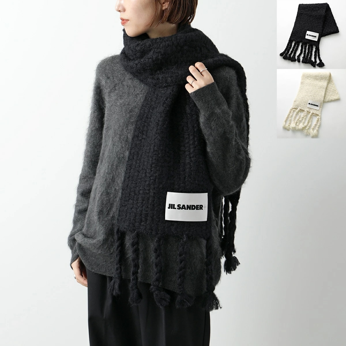 JIL SANDER+ ジルサンダー プラス J40ZZ0142 J14731 レディース フリンジ ニット ストール ロゴ カラー2色 44,333円