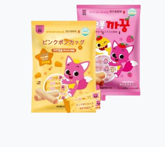 ピンクポンカクン 韓国産 穀物クリスピーロール イチゴ味1個 + チーズカルシウム味1個(24個入+2個)