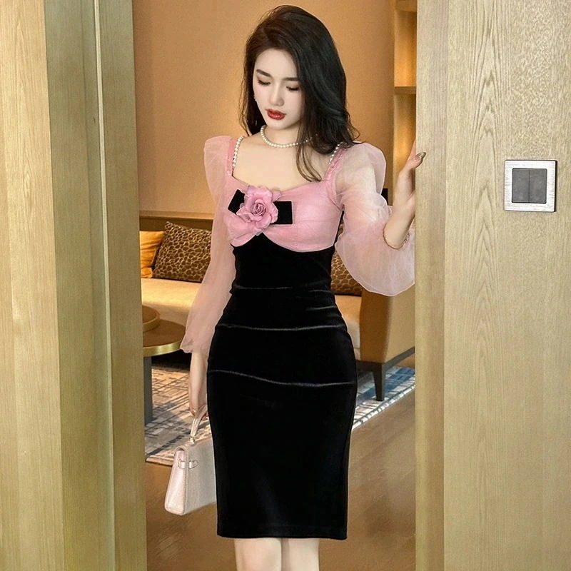 【JY.上品】 秋冬 花飾り チュール ショートワンピース パーティードレス キャバ 着痩せ 大人 同窓会 披露宴 卒業式 結婚式 演奏会 ウェディング 二次会30%までに制限