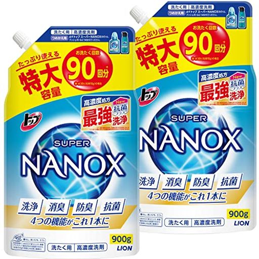 トップ ナノックス(NANOX)【まとめ買い】トップ スーパーナノックス 蛍光剤・シリコーン無添加 高濃度 洗濯洗剤 液体 詰め替え 特大900G×2個セット