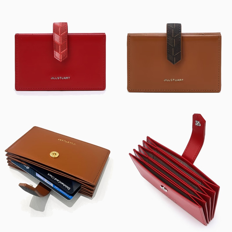 パターン配色レザーアコーディオンカード財布/ブラウン/レッド JAWA3F611W2 / JAWA3F612R2