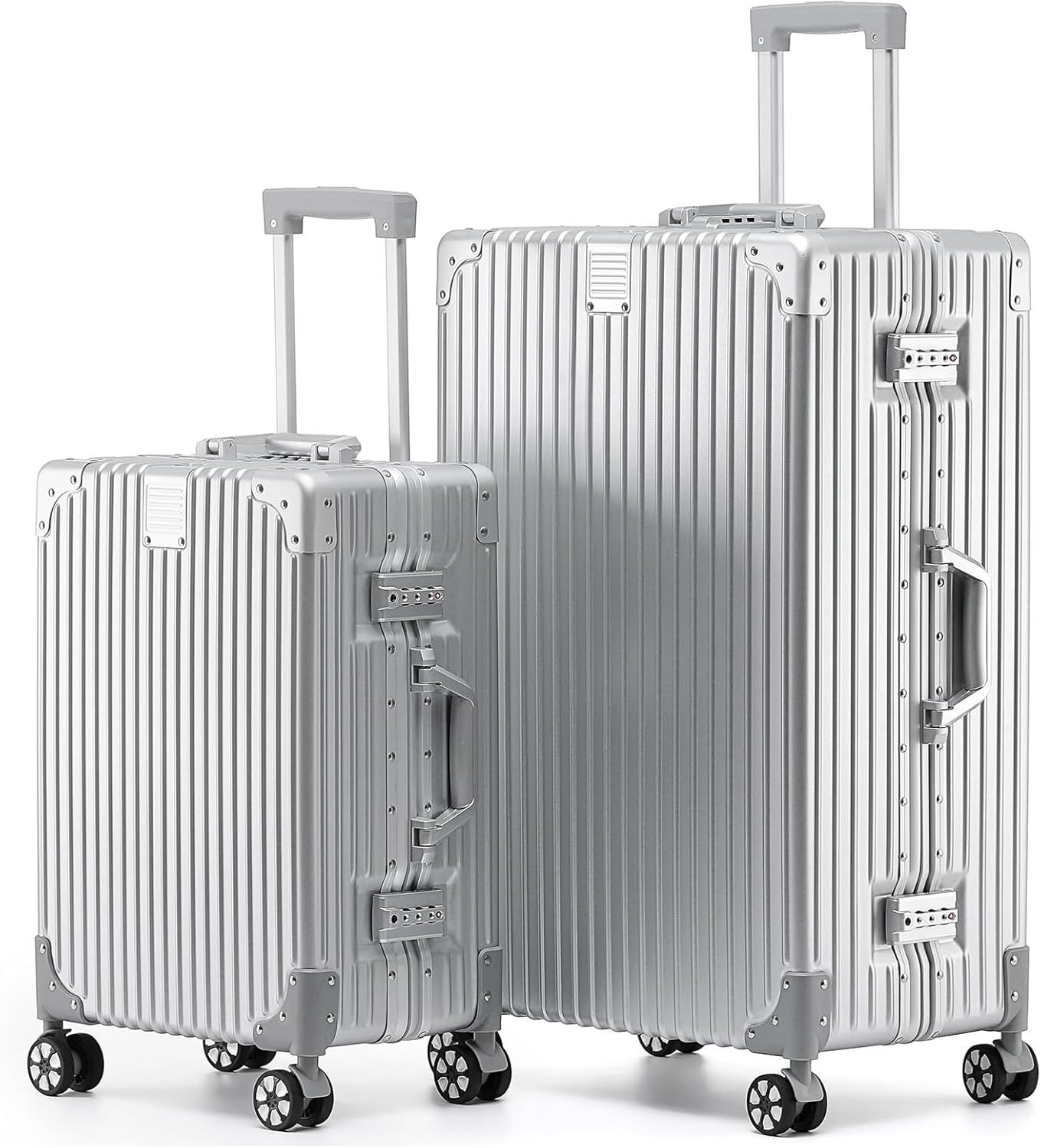 スーツケース 機内持ち込み アルミフレームタイプ キャリーケース キャリーバッグ 大型 耐衝撃 TSAロック 超軽量 大容量 静音 ダブルキャスター 360度回転 おしゃれ 旅行 出張 修学 (シルバ
