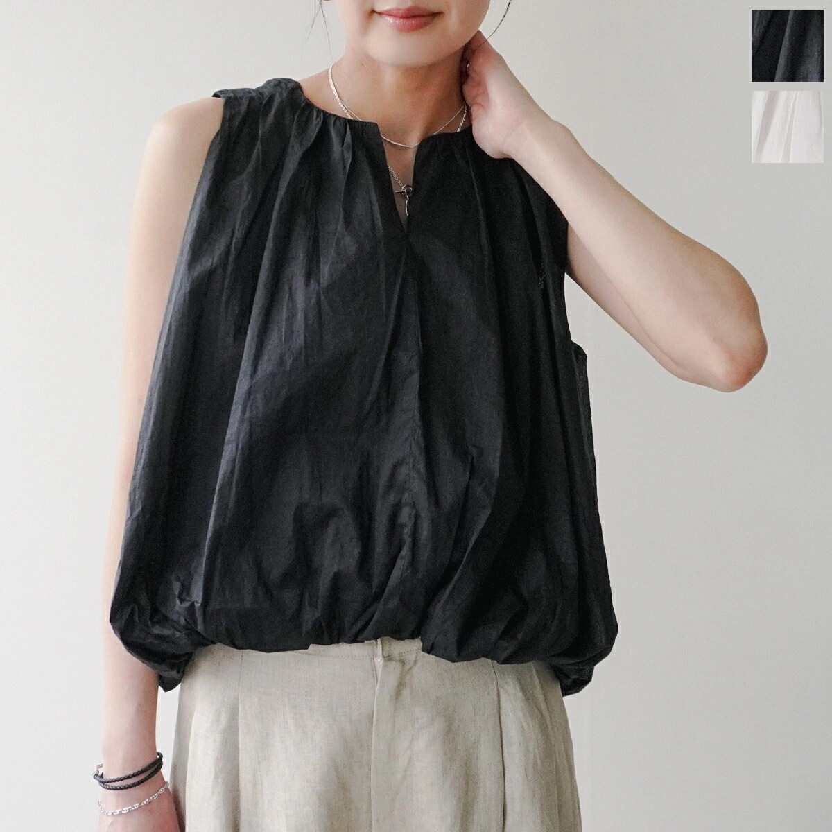 ne Quittez pas ヌキテパ ブラウス COTTON ORGANZA BALLOON TOP 010251GN6 レディース コットン ノースリーブ バルーン ギャザー カラー2色 【meg