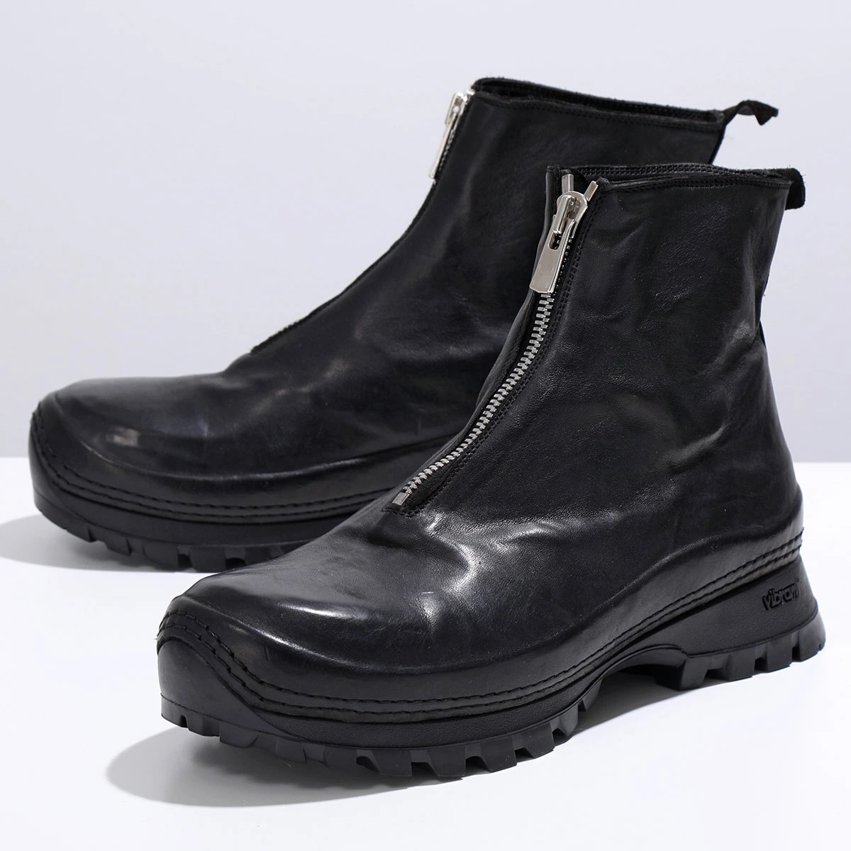 GUIDI グイディ フロントジップブーツ VS01 メンズ ホースレザー ビブラムソール フルグレイン アルチザン ショート 靴 BLKT