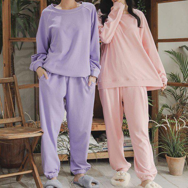 自主制作 裏起毛 ソウルステッチ ツーピース 女性 冬用 寝巻き イージーウェア 上下セット 6色_P313779783 4,359円