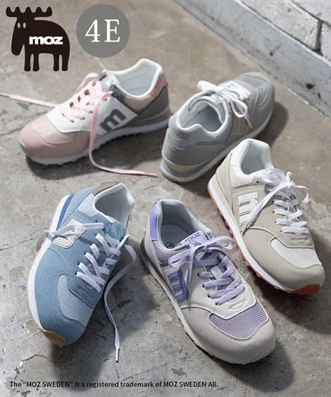 ローカットスニーカー ゆったり幅広 moz モズ ロゴスニーカー ワイズ４Ｅ