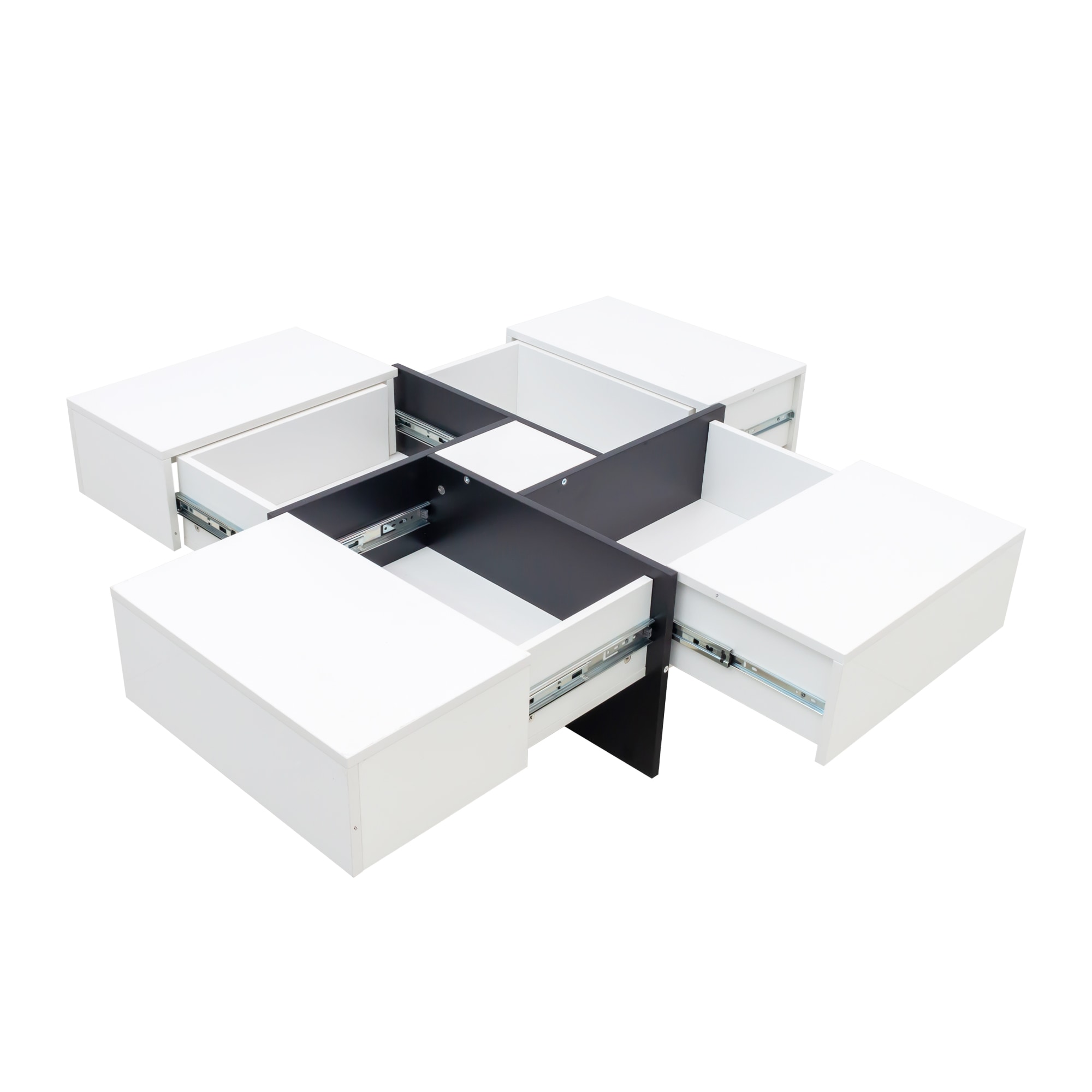 Glossy Whiteローテーブル センターテーブル 正方形 コンパクト収納 収納付き 隠す収納 引き出し 収納型 テーブル リビング用テーブル 幅80.5×奥行80.5cm×高さ35cm 高級感