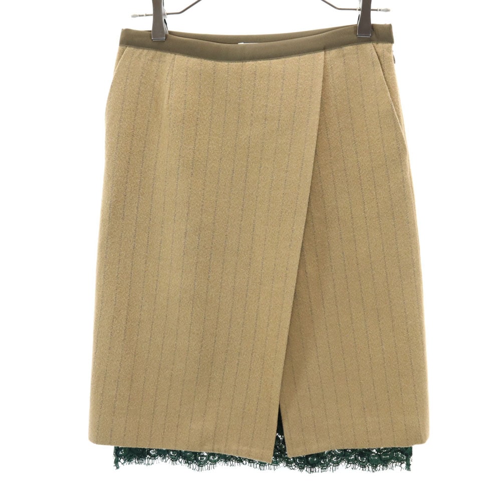 サカイラック 日本製 ウールブレンド ストライプ柄 ミディ丈 台形 スカート 1 ベージュ sacai luck レディース