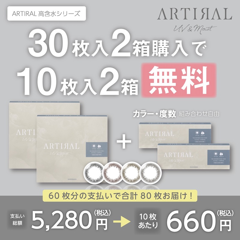 30枚入×2箱セット+ 【10枚 2箱無料】 アーティラルワンデー 含水率58％ ARTIRAL
