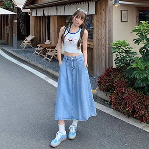 リヨセル繊維26 夏秋新作 レディース デニムスカート A ライン ロング カジュアル