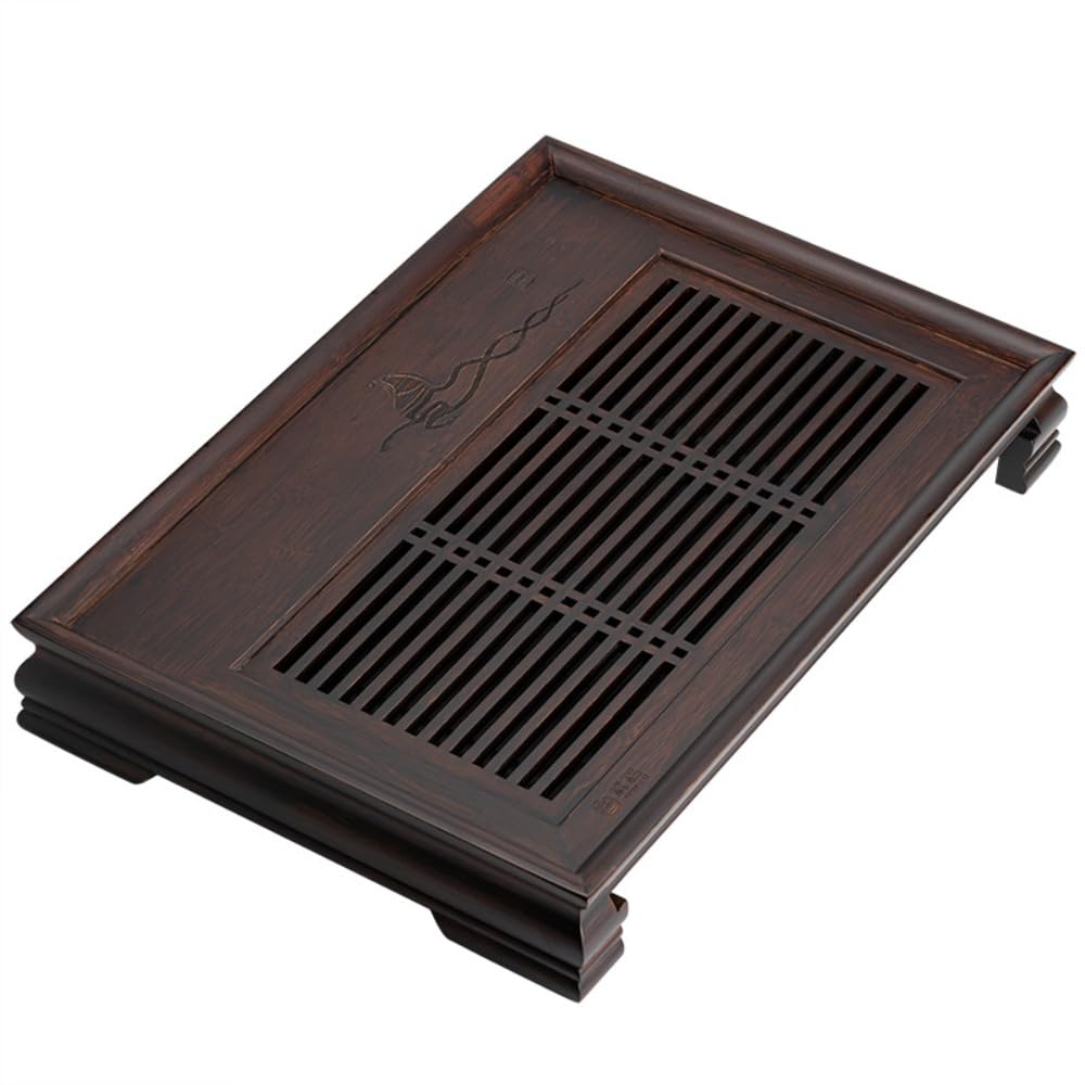 Ladfrol 高山竹茶盤茶器大サイズ貯水排水両用応接間茶卓茶盤乾泡台カンフー茶器茶皿茶託水タンク茶皿中国風龍馬精神中国風茶器セット (チューバです 竹栗色の茶皿です) [並行輸入品]