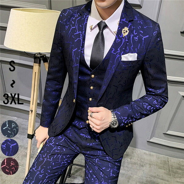 スーツ メンズ 1ボタン スリムスーツ ステージ衣装 カラオケ 大会 ガラスーツ 大きいサイズ シングル 紳士服 ベスト付き 3ピース 細身 結婚式 メンズスーツ お洒落 フォーマル 男性 背広 花婿