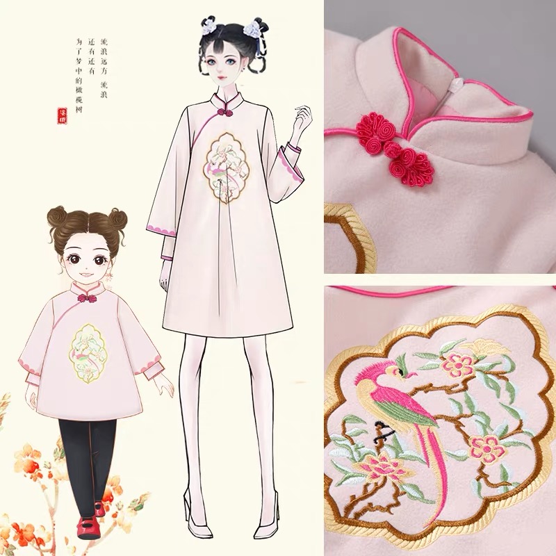 2019春新作 チャイナドレス 鳳柄刺繍 親子ペア中国風ワンピース
