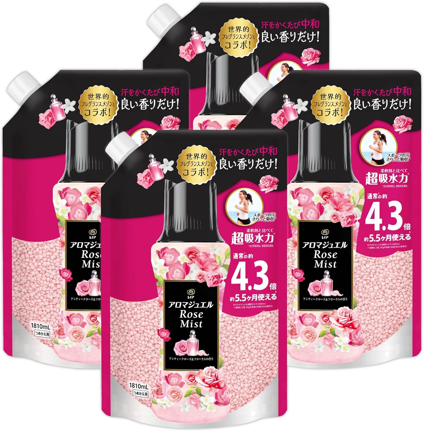 レノア ハピネス アロマジュエル 香り付け専用ビーズ アンティークローズ＆フローラル 詰め替え 1,810mL×4袋 [大容量] [ケース品] 7,884円