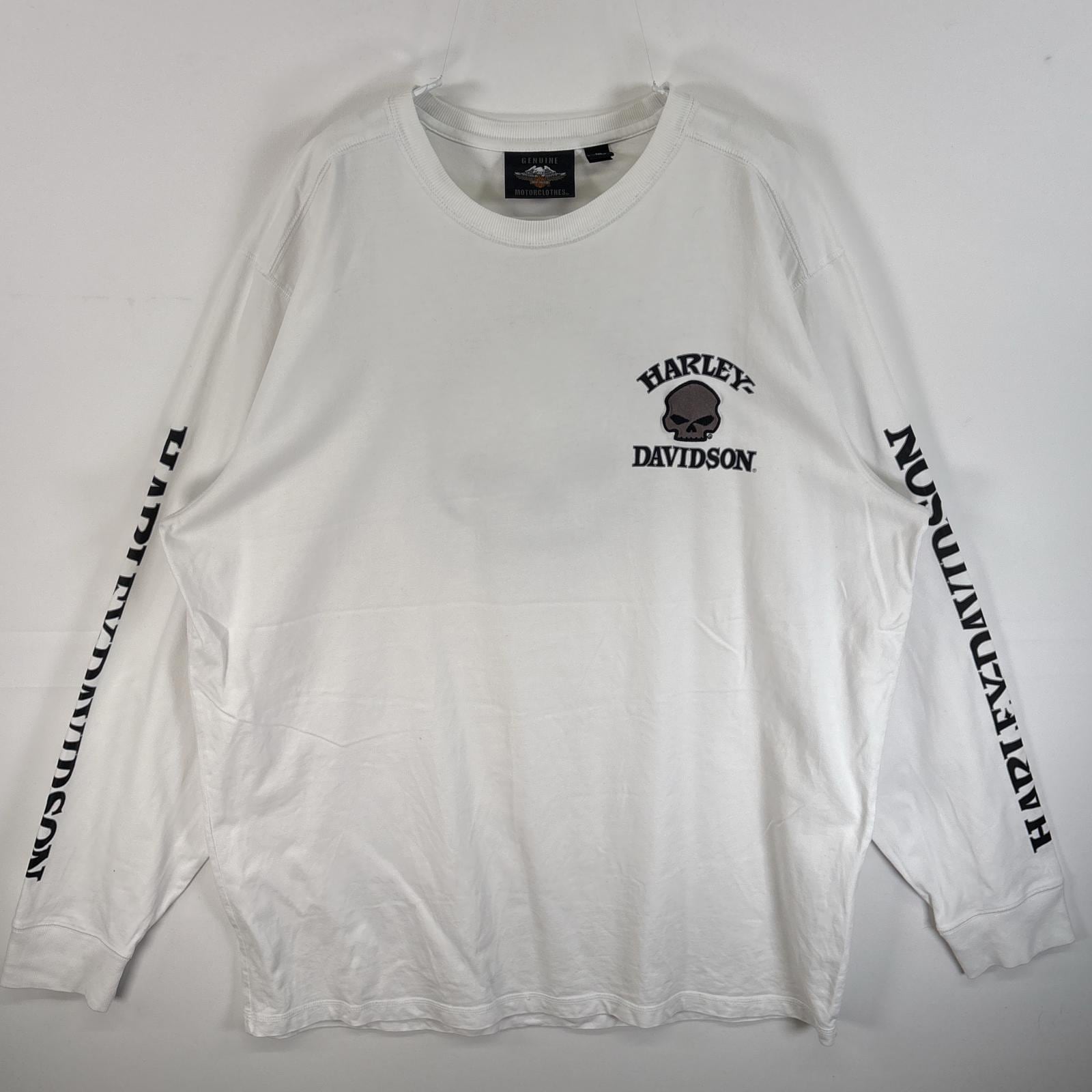 古着 長袖Tシャツ 両面 ラバープリント 袖プリント 厚手 2XL ホワイト系 メンズ