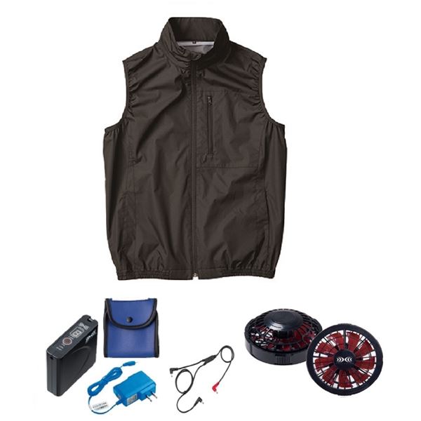 KU92140空調服 ポリ製 遮熱 立襟 ベスト FAN2200BR/LISUPER1 ブラックLL