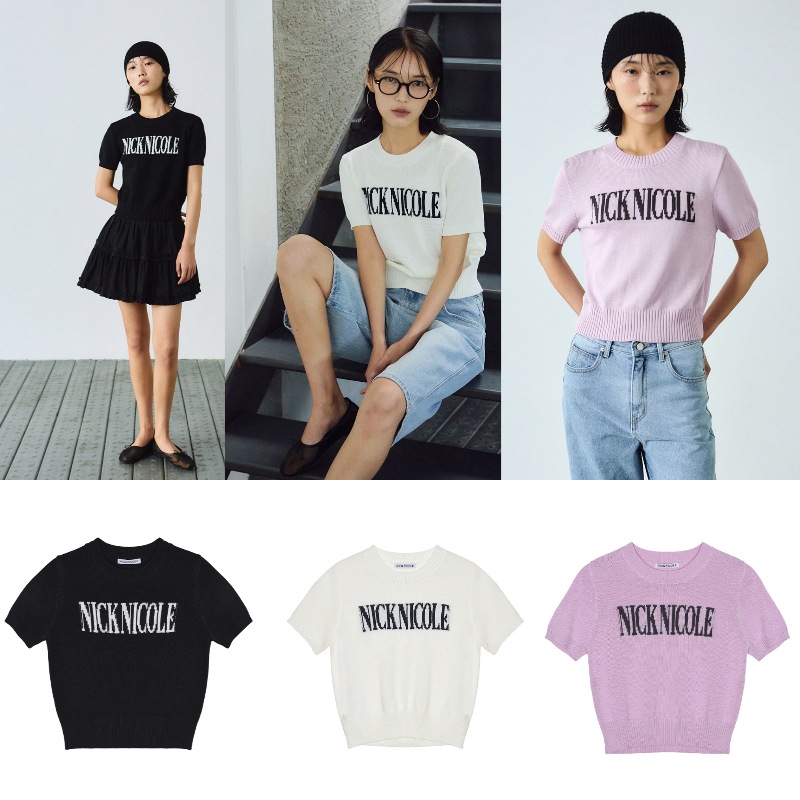 NICOLE LETTERING HALF ニット半袖ニット　夏ニット