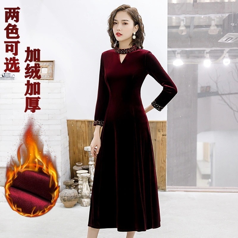 とのスタイルの韓国式の宴会の女性の韓国の金のベルベットの大きいサイズのビーズの中のドレス