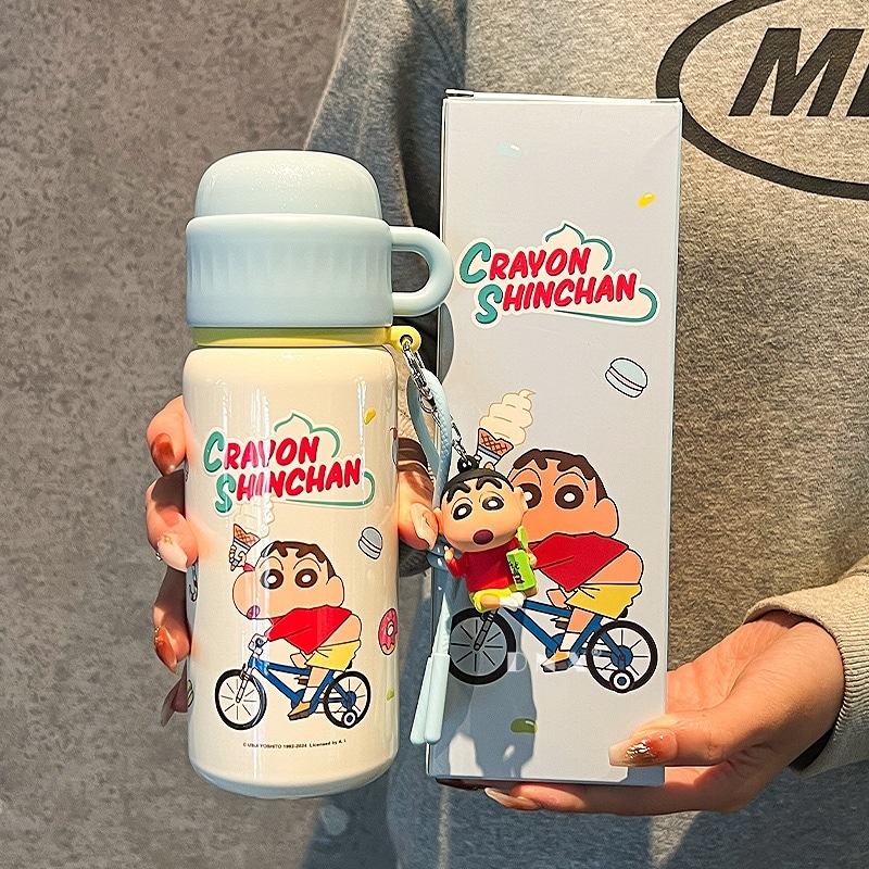 新着 クレヨンしんちゃん男女兼用携帯保温カップかわいい大容量カップ蓋付きステンレスカップ誕生日プレゼント