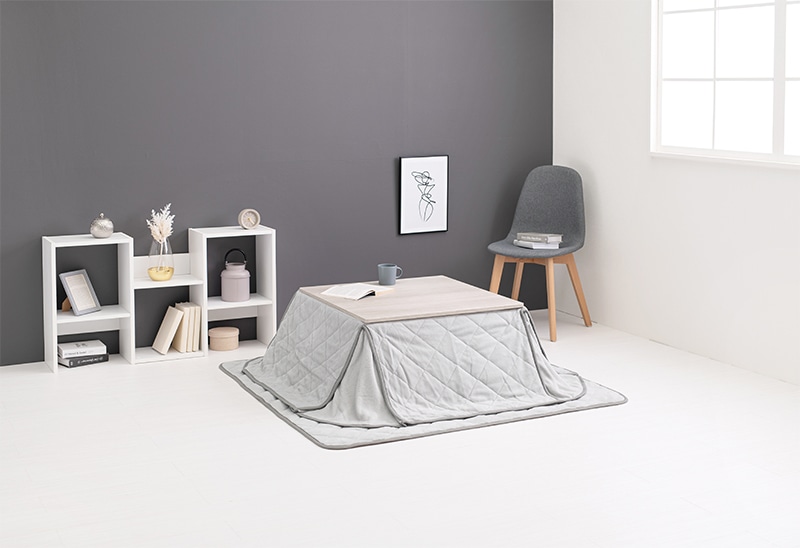 こたつセット 3点セット こたつ 75x75cm グレイッシュホワイト/アイスグレー コタツ テーブル こたつ布団 リバーシブル 折れ脚 コタツ掛敷布団セット オールシーズン