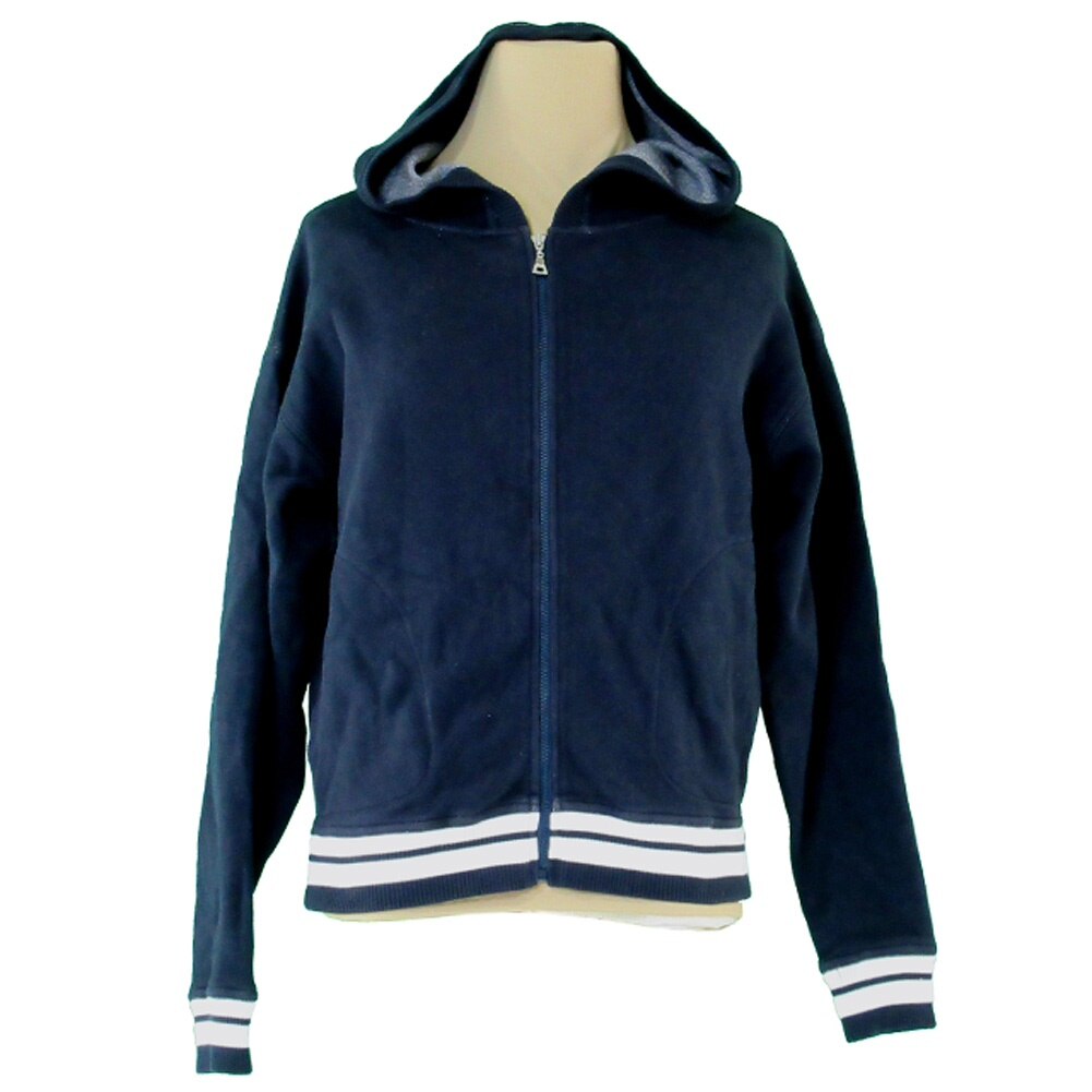 パーカー フード付き ボーダーライン レディース 38サイズ ネイビー ホワイト 白 中古