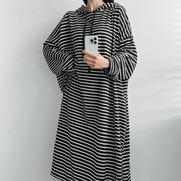 Hスタイル(OP)ジュディ段ボールフードロングワンピース 春の変わり目ワンピース OPS ビッグサイズ デイリールック ホームウェア