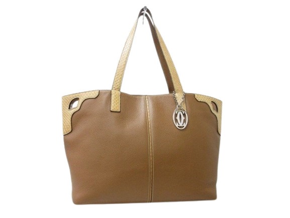 カルティエ トートバッグ マルチェロ パイソン×レザー - ブラウン ハンドバッグ ショルダーバッグ ショッピングバッグ 鞄 ブランド 肩掛け 斜め掛け 上品 ビジネス 高級【本物保証】