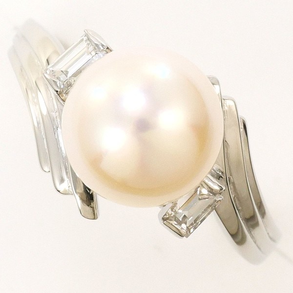 PT900 プラチナ リング 8号 パール(真珠) 約8mm ダイヤ 中古
