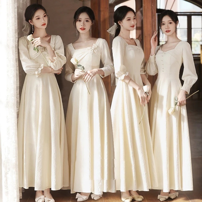 春2025新しいウェディングドレスドレス女性サテンロングスリーブ
