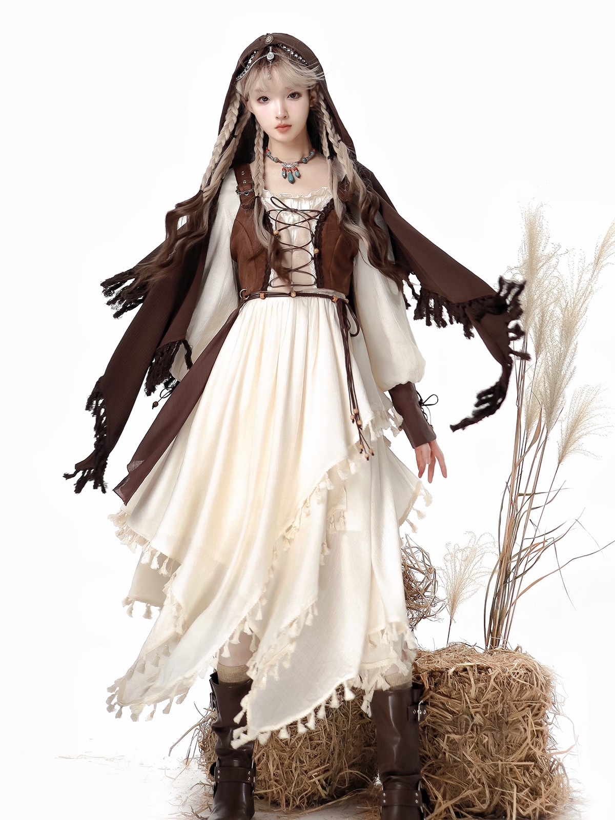 lolita地雷パーカーロリータ ワンピース ゴスロリドレス放浪の魔女/長袖ドレスベストケープスーツ牧歌的荒野ロリータ