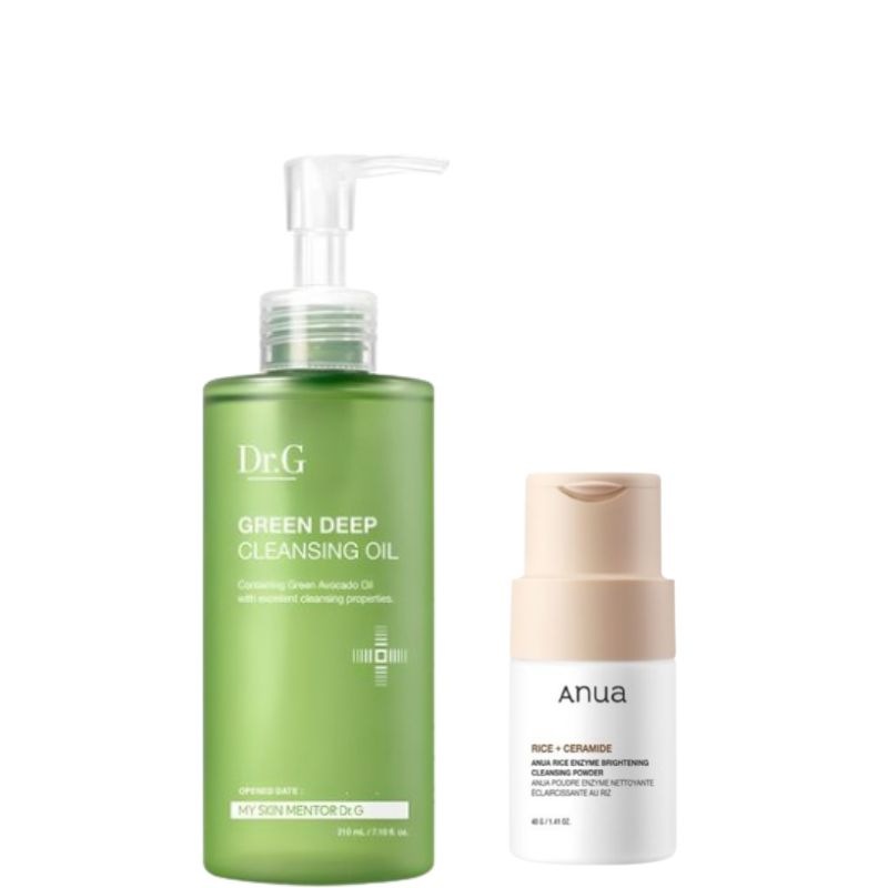 グリーンディープクレンジングオイル210ml,ライス ブライトニング酵素洗顔パウダー 40g 1+1(Hyukヒpick)