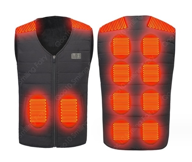 電熱ベスト ヒーター付きベスト ヒーター12つ 裏起毛 防寒着 メンズ レディース 秋冬物 ヒートベスト 電熱ウェア バイク用 チョッキ Vネック USB式 5V-61