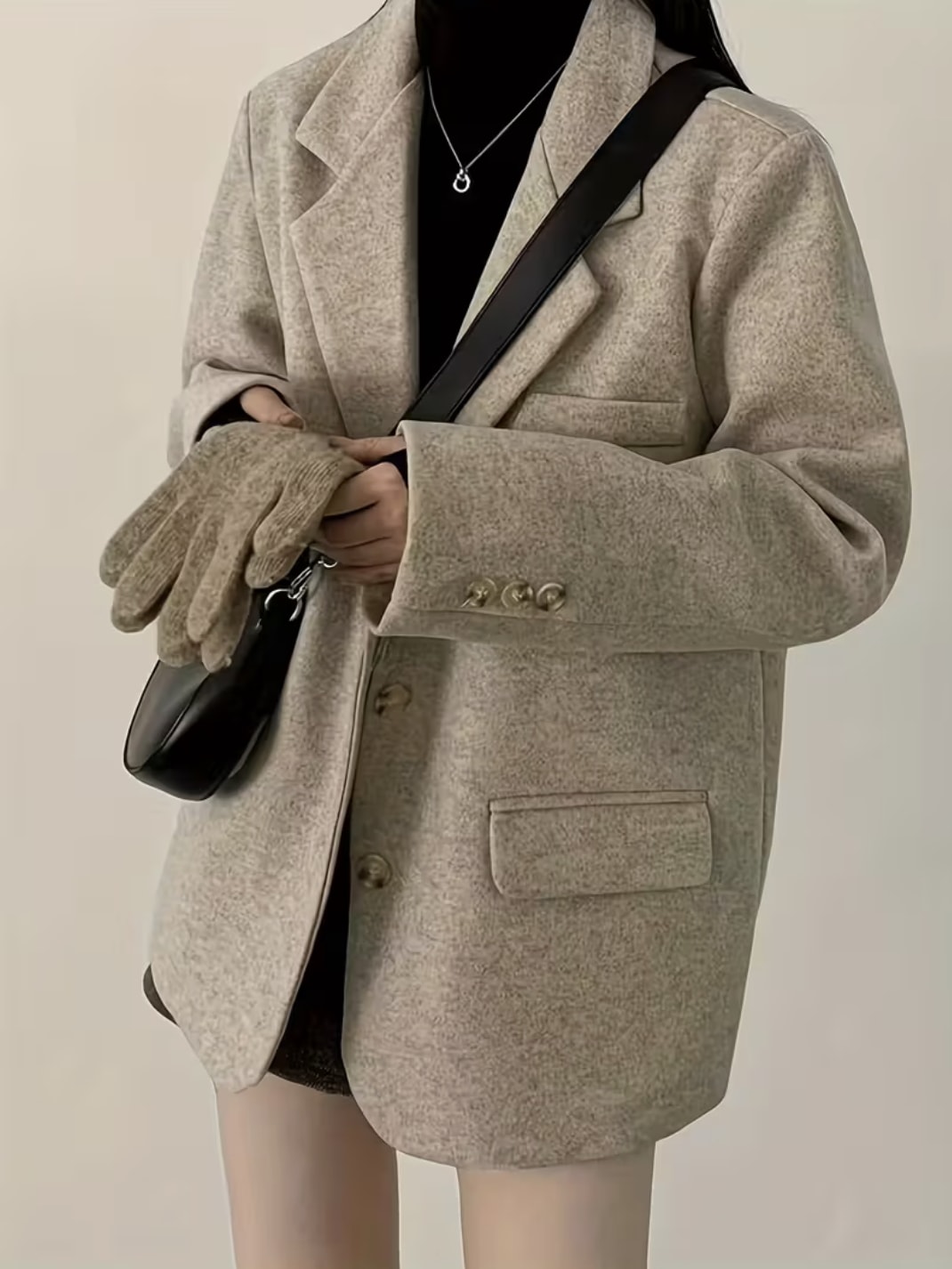 シックな冬ヴィンテージスタイル シングルブレスト ルーズフィット 多用途 厚手で暖かい ツイードコート（レディース）