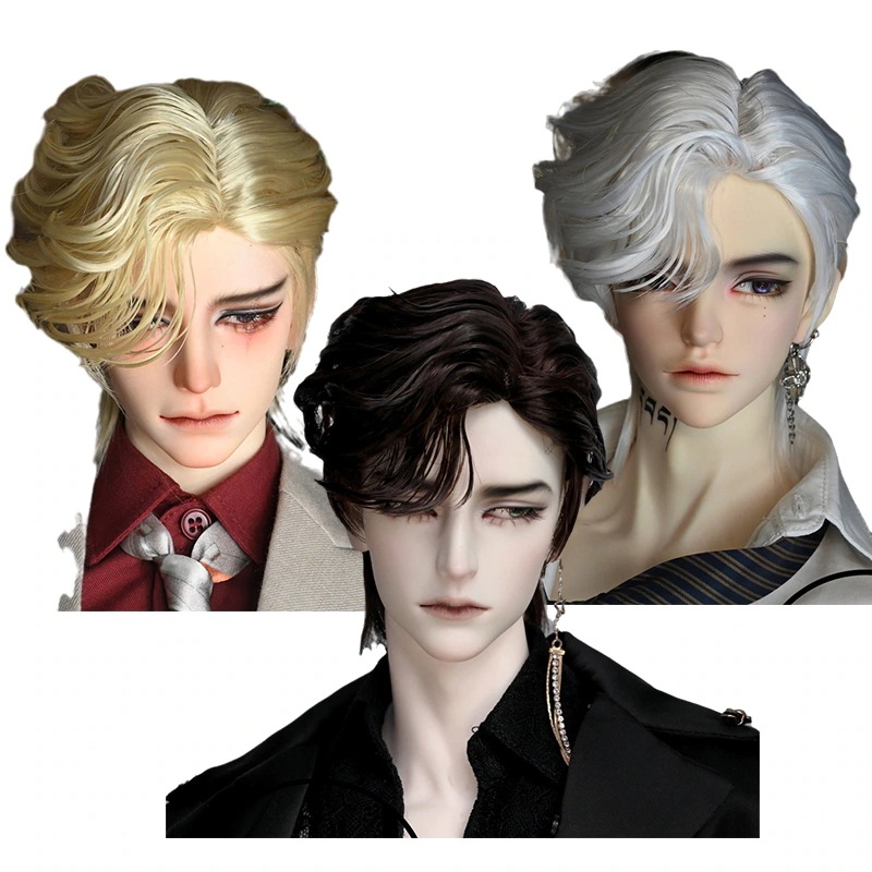 BJD 1/3 1/4 ドール用ウィッグ ショート サイドパート 柔らかい高温糸 スタイリング 黒ブラウン 白 金 赤 SD/小顔SD/MSDサイズ球体関節人形用ウィッグ