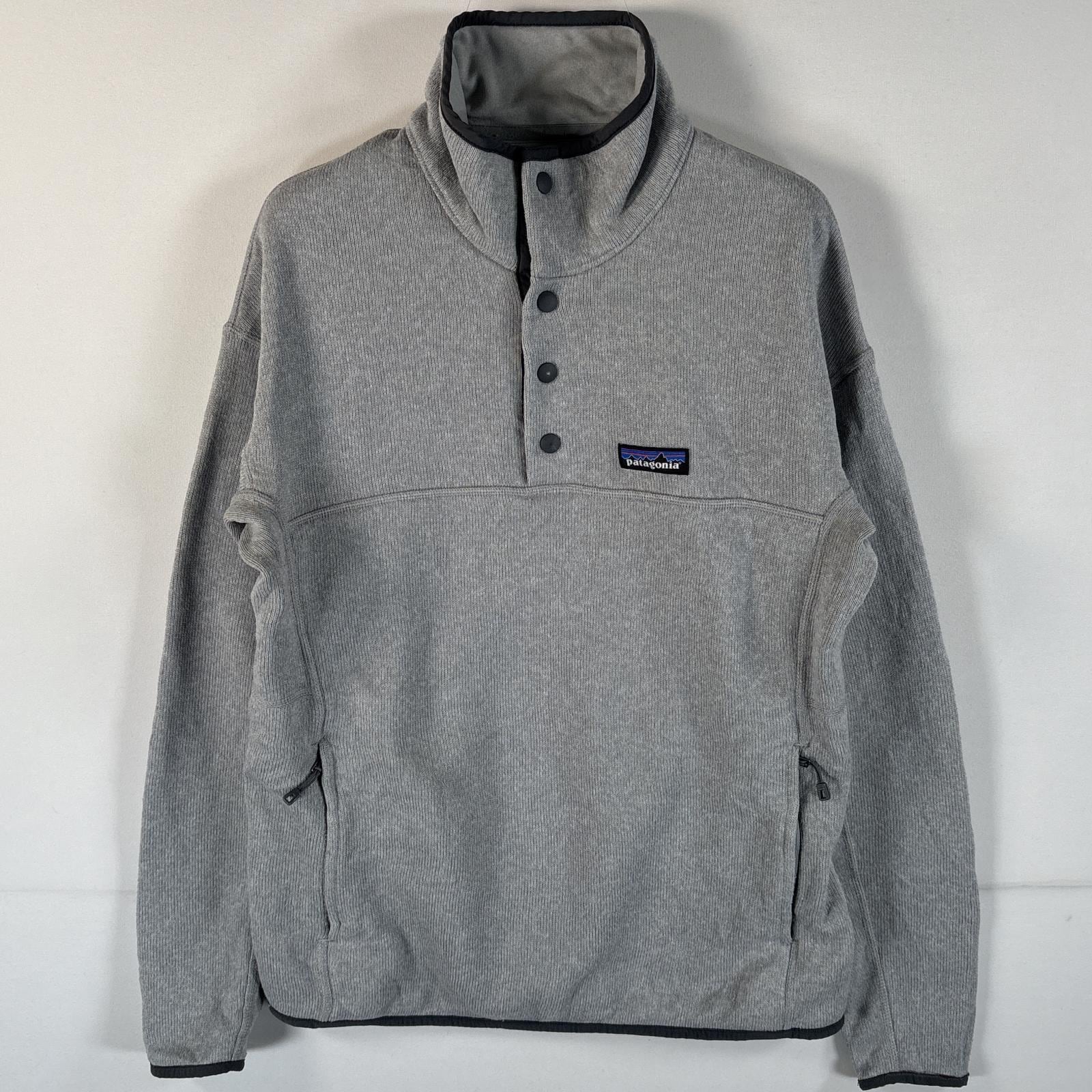 古着 フリースジャケット ベターセーター スナップT ハーフボタン ワンポイントロゴ スナップボタン グレー レディース