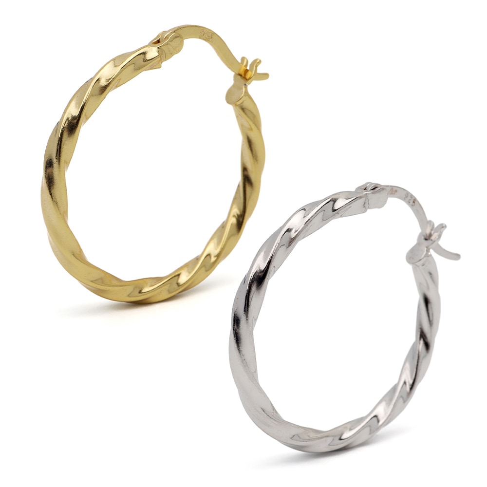 925 大判ツイストフープピアス 2カラー [ce040-one]