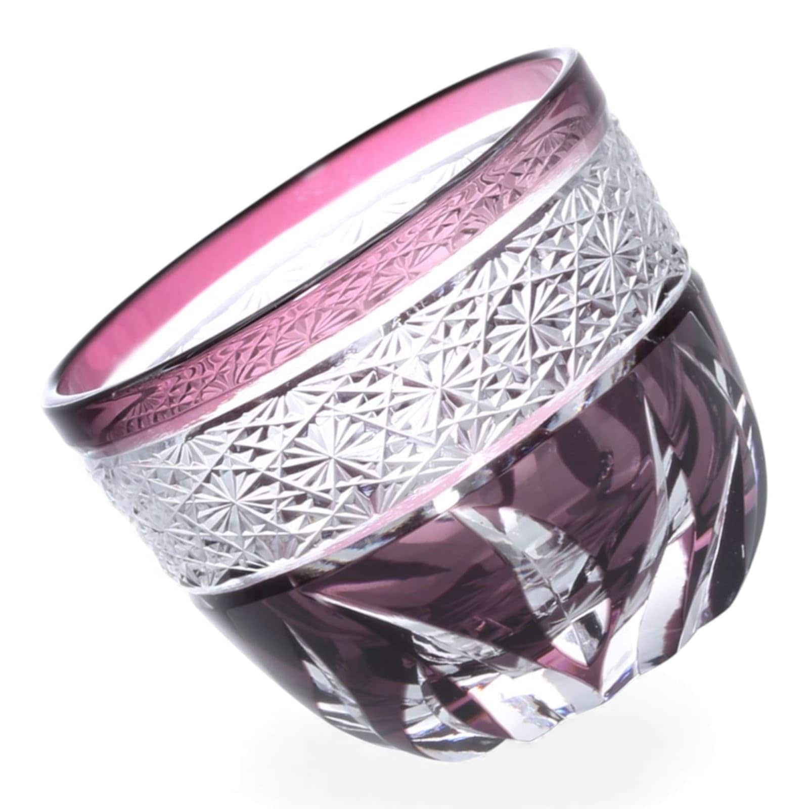 匠美風 ディナー ラグゼ 切子 グラス カップ 冷酒 盃 径60xH50mm 70cc 帯絞り ピンク 煌雅 PNO.333149