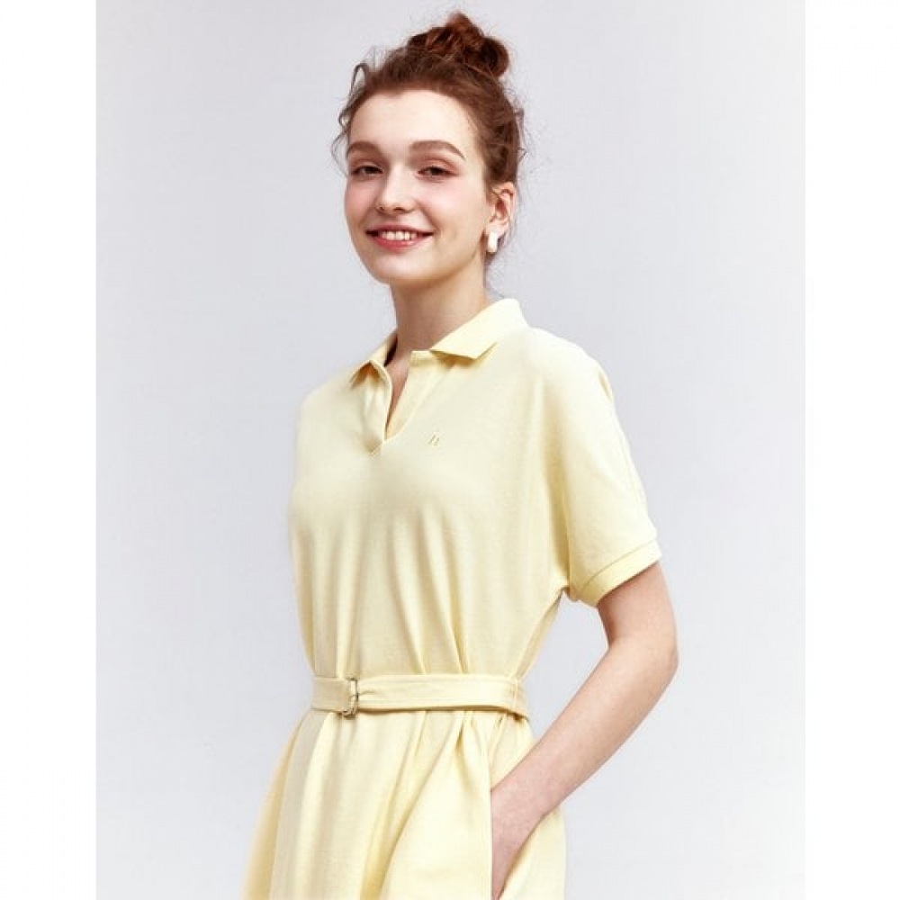 [24SS] ライトイエロー PQ ショートスリーブカラードレス HSDR4B771Y1