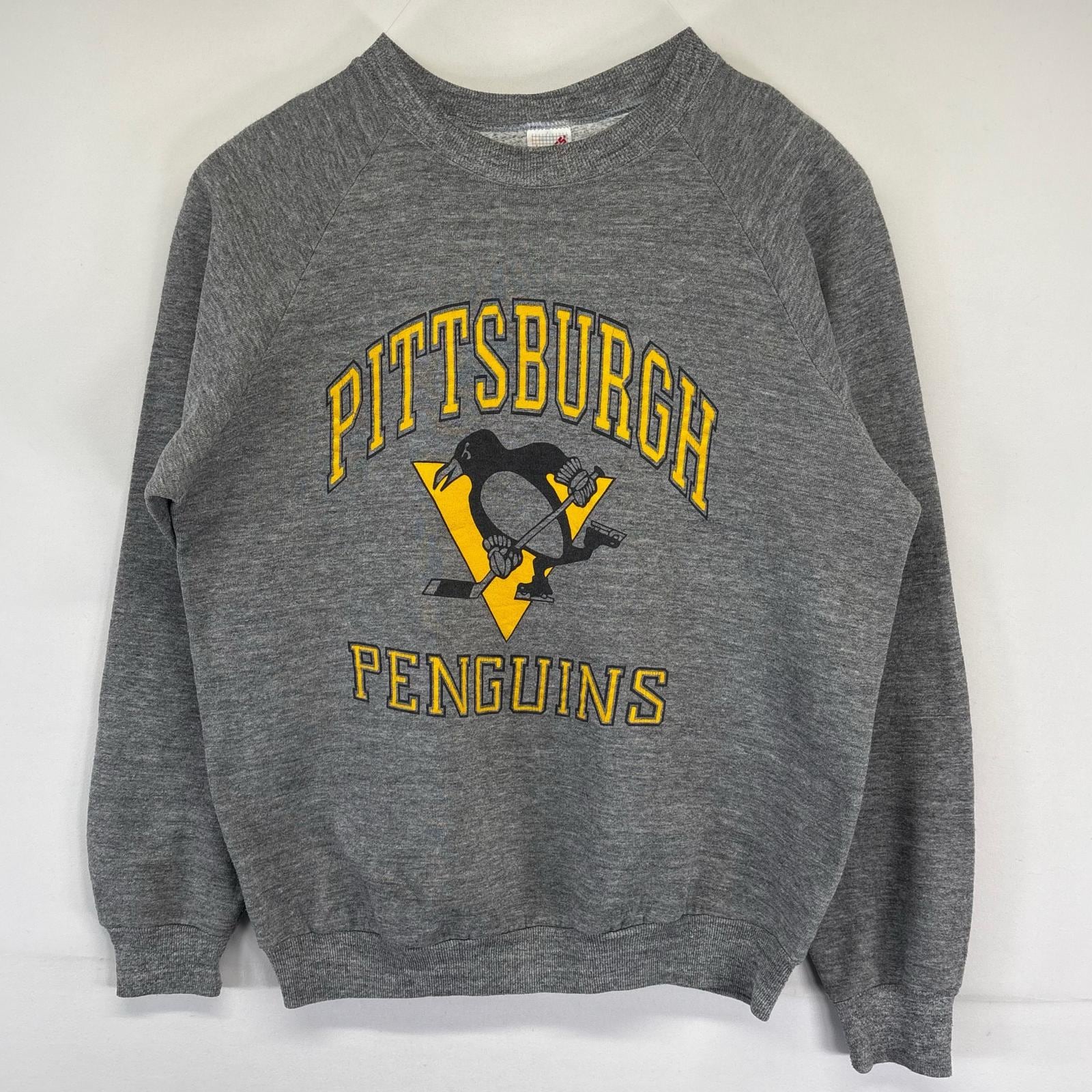 古着 80s/80年代 ヴィンテージ USA製 スウェット トレーナー クルーネック NHL ペンギンズ L グレー系 メンズ