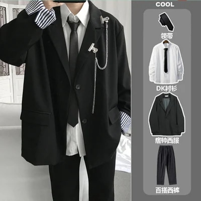 DK制服ダーク系スーツ男子中学生高校生セットカジュアルなファッションがゆったりしています
