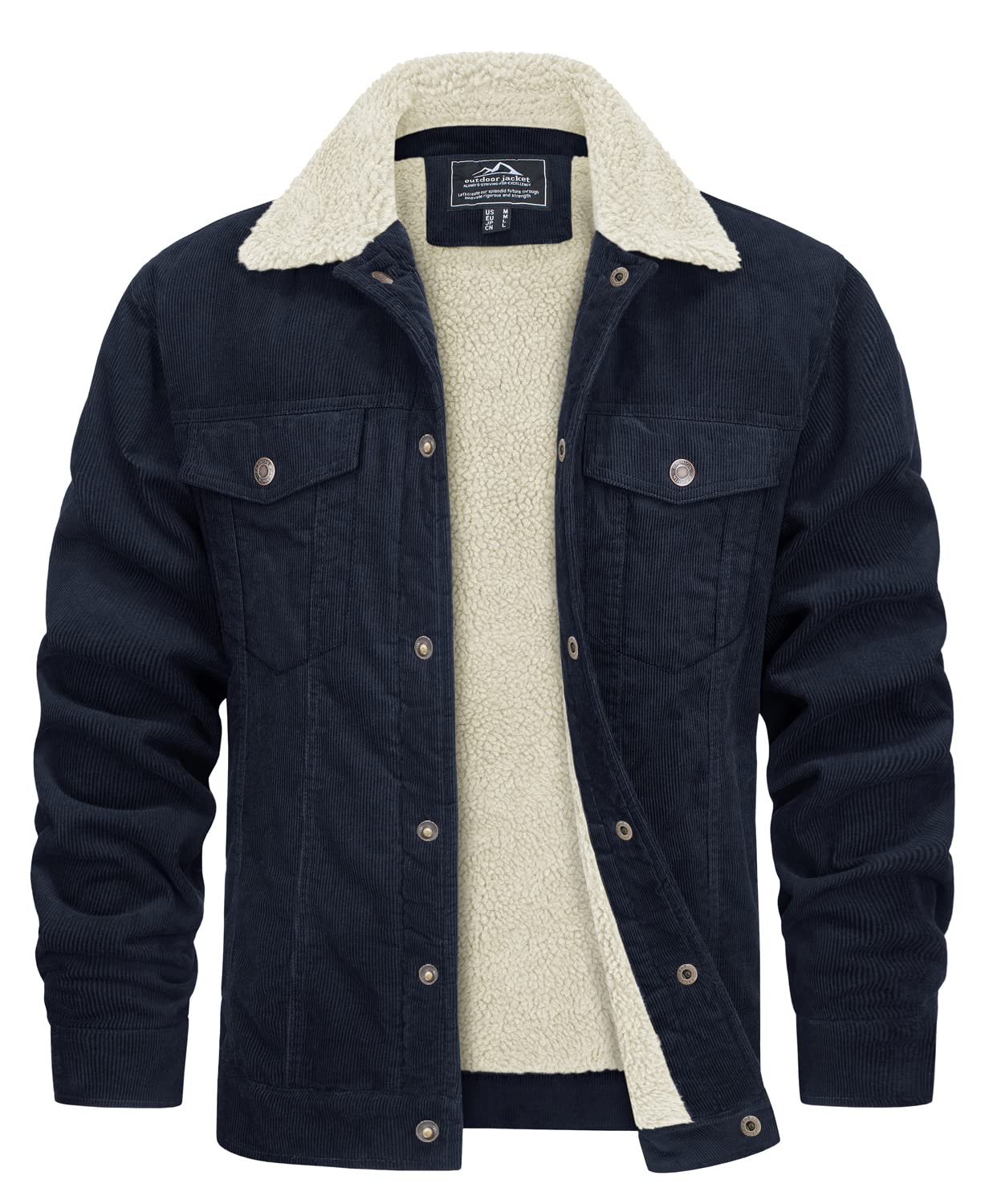 [TACVASEN] アウトドアジャケット メンズ マウンテンジャケット 裏起毛 作業着 スウェット 上着 カーゴジャケット コーデュロイ 耐磨耗 ネイビー L