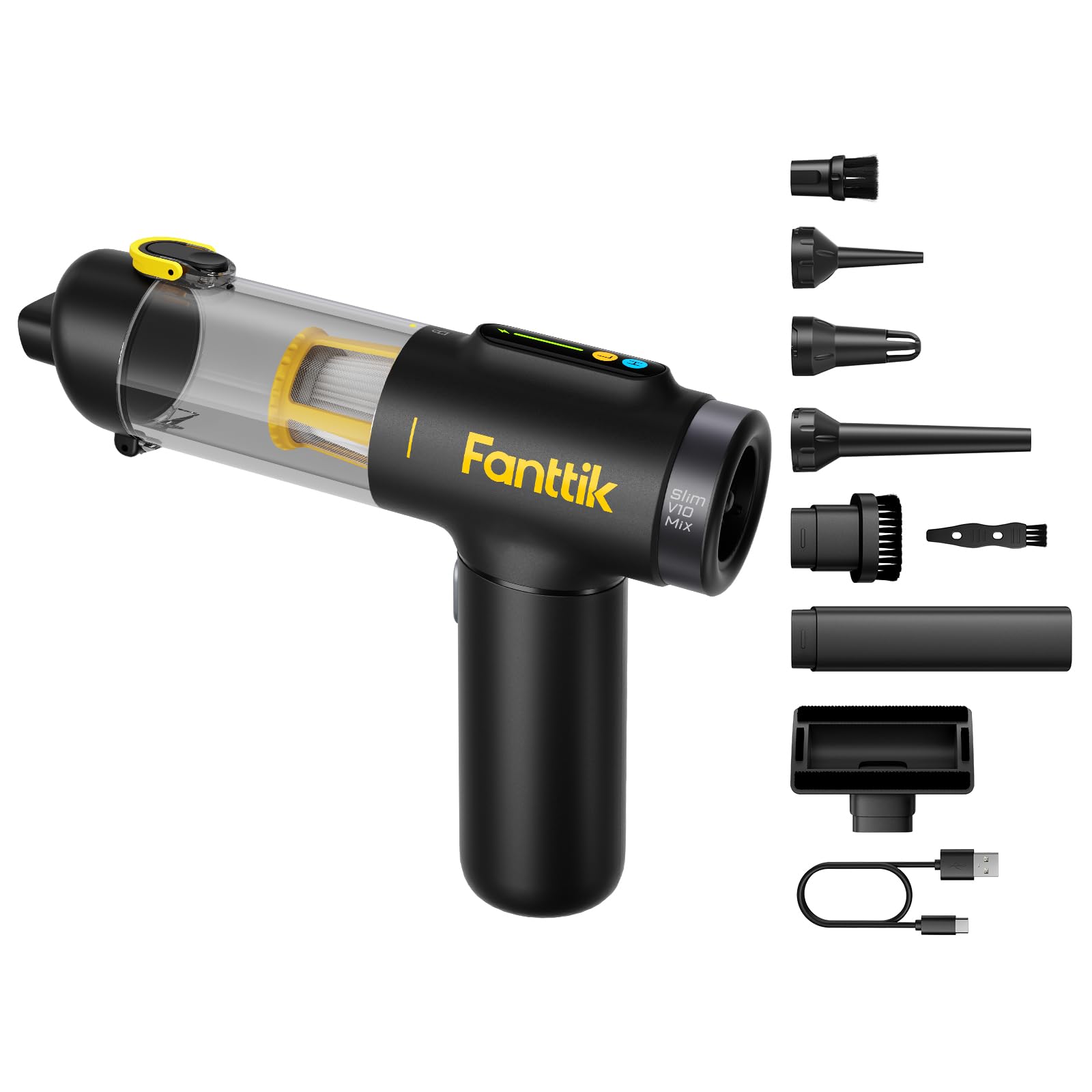 Fanttik Slim V10 Mix ハンディクリーナー 車用掃除機 16000Pa 強力吸引力 4in1 エアダスター エアポンプ 多機能 多彩LED表示 ハンディ掃除機 車 事務室 ホーム キ