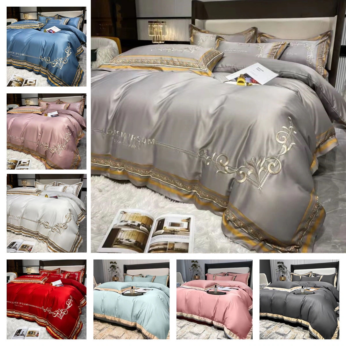 フィレンツェ ぜいたく感 刺繍 布団カバーセット 掛け布団カバー 韓国ファッション /敷布団カバー セット ベッドカバー 寝具セット接触冷感 模造シルク 防臭 防ダニ 枕カバー