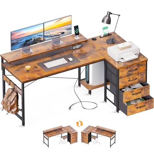 パソコンデスク ゲーミングデスク l字型 コンセント付き 幅160 x 奥行80cm 引き出し付き