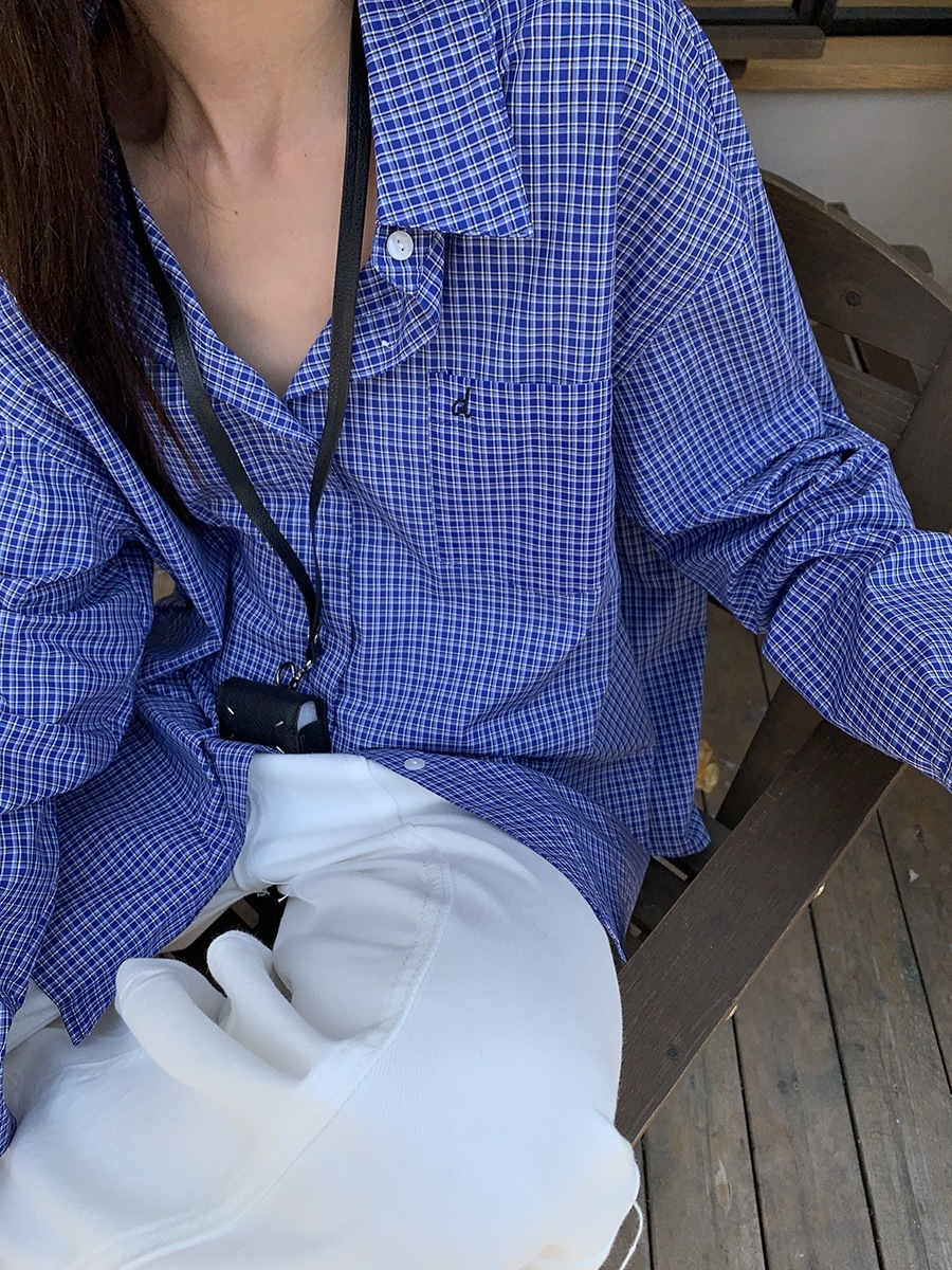 メラブルーウエアチェック柄シャツ女性用2024初秋トップ気質日焼け止めシャツジャケット