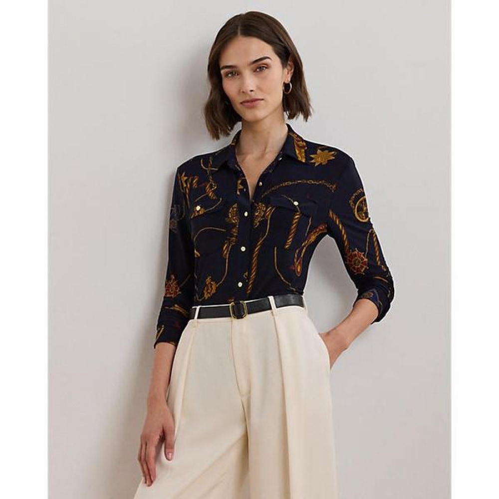 ローレンラルフローレンスリムフィットベルト付きプリントジャージーシャツ (WMLRKNIS6820195410)