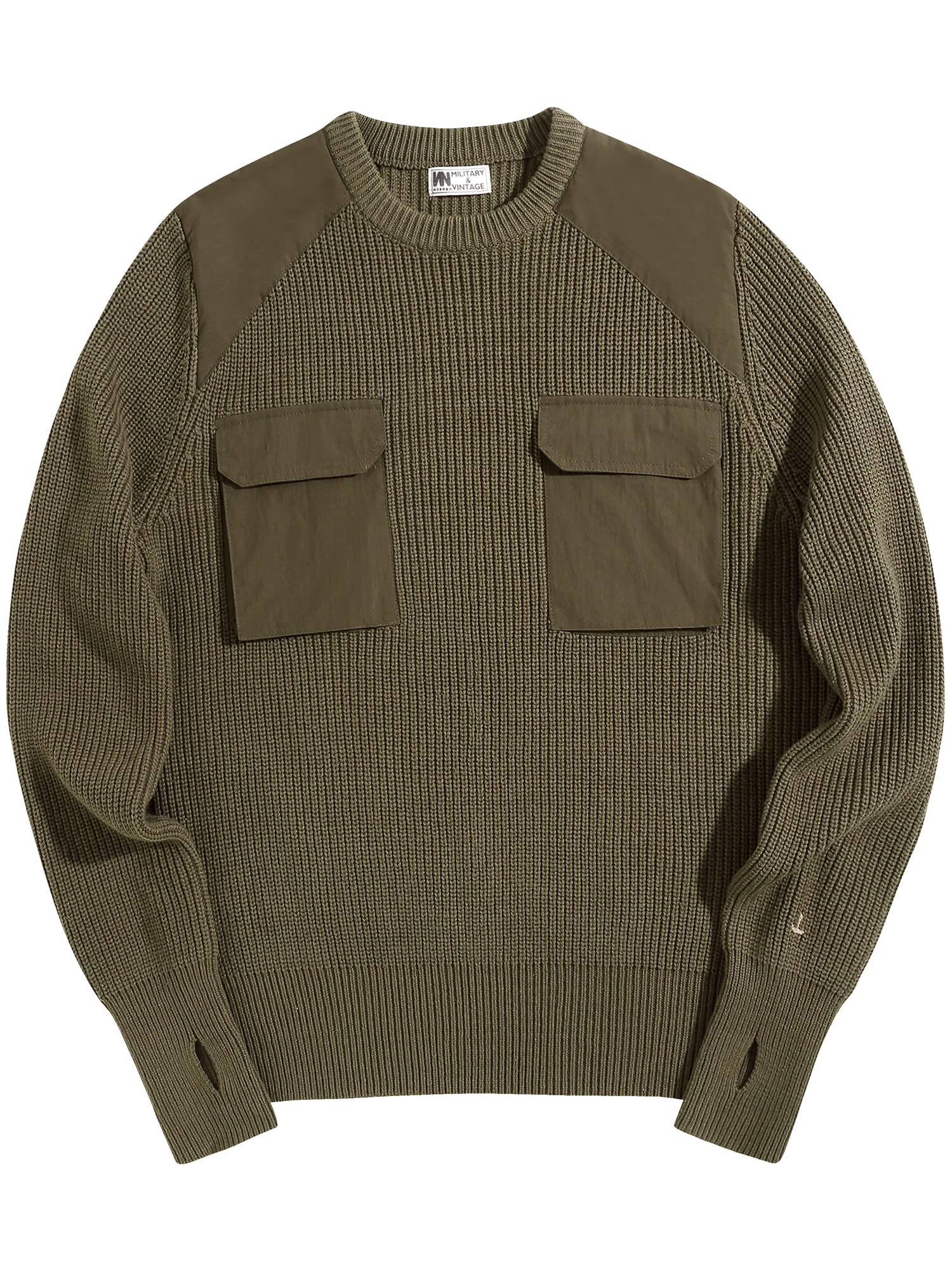 [ノーマン] 米軍TYPE メンズ コマンドセーター ポケット付き 長袖クルーネック (グリーン,L)