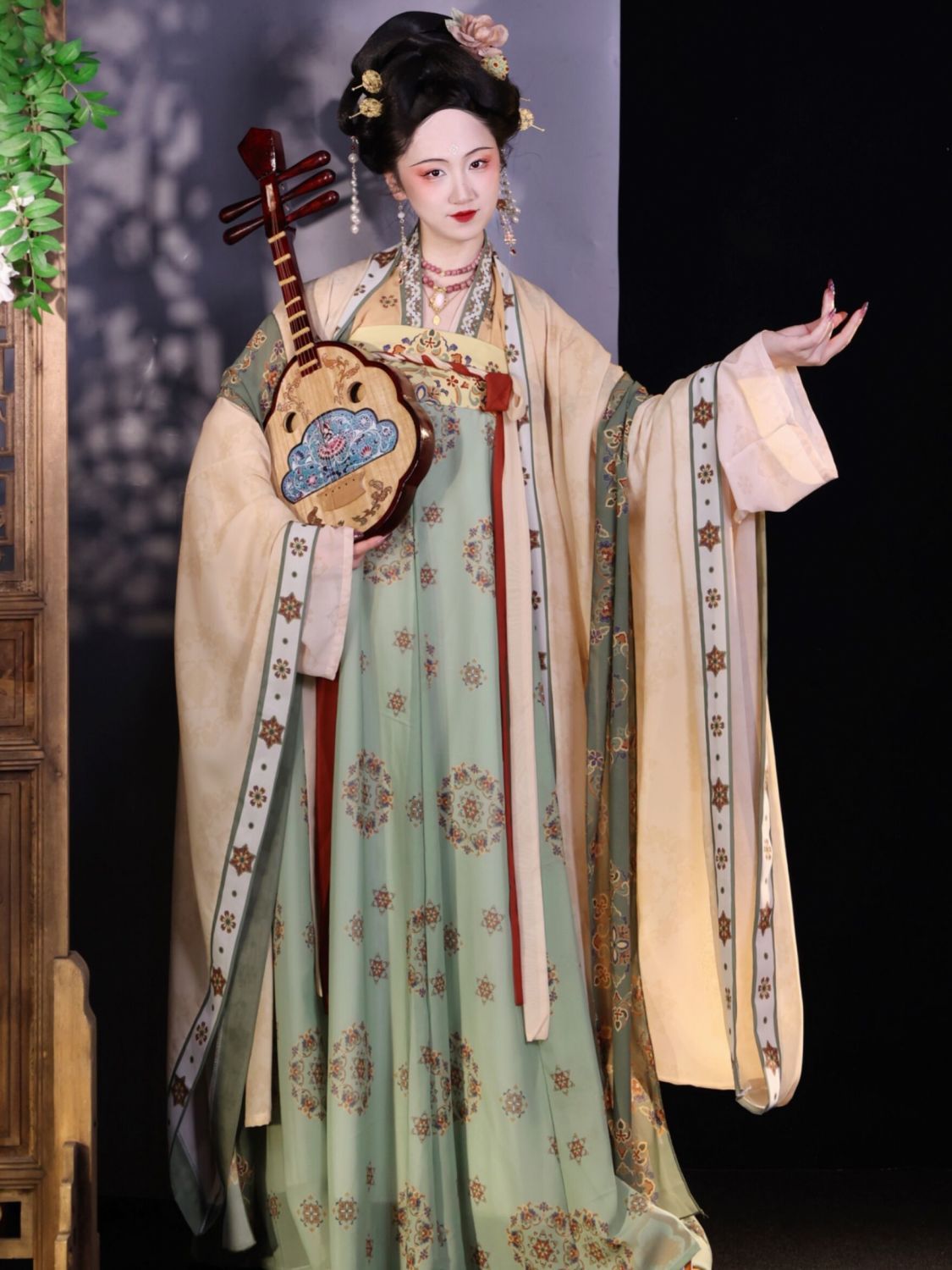 大人の漢服女性長安沂蒙唐製胸丈アンダーシャツストレートカラーブレストプリント大袖シャツデイリーサマースタイル